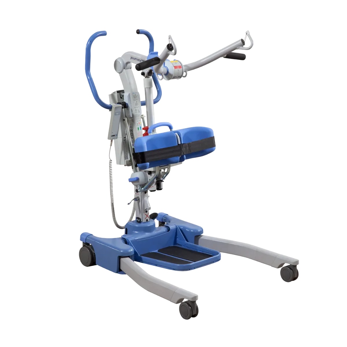 Hoyer power sit-to-stand patient lift with blue and white accents