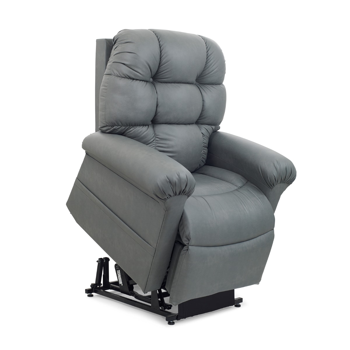 Golden Cloud lift recliner with heat and massage in gray; in lifted position