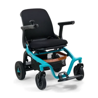 Golden Ally power wheelchair with sleek, modern design and bright blue frame