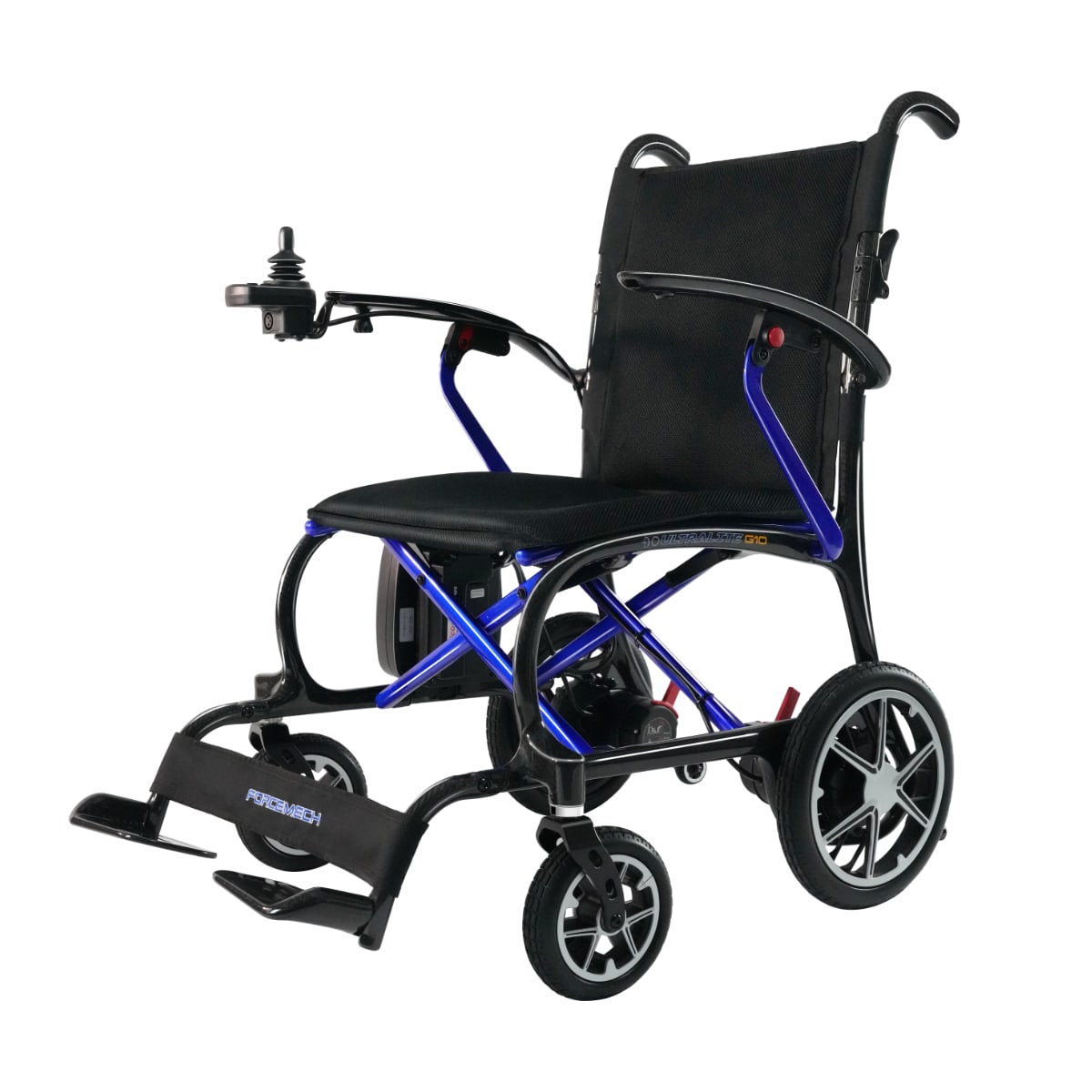 Forcemech Ultralite G10 power wheelchair with sleek design and blue accents