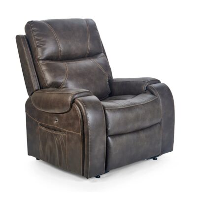 Golden Titan lift recliner in dark brown suede-look fabric