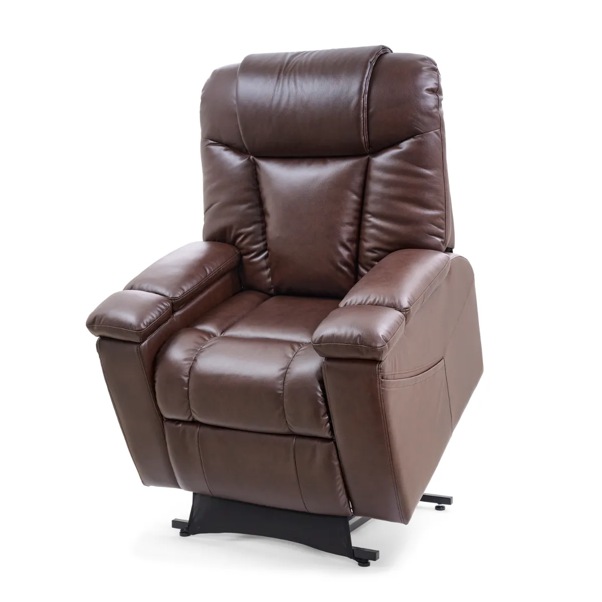 Golden Rhea lift recliner in Brisa umber fabric in lift position