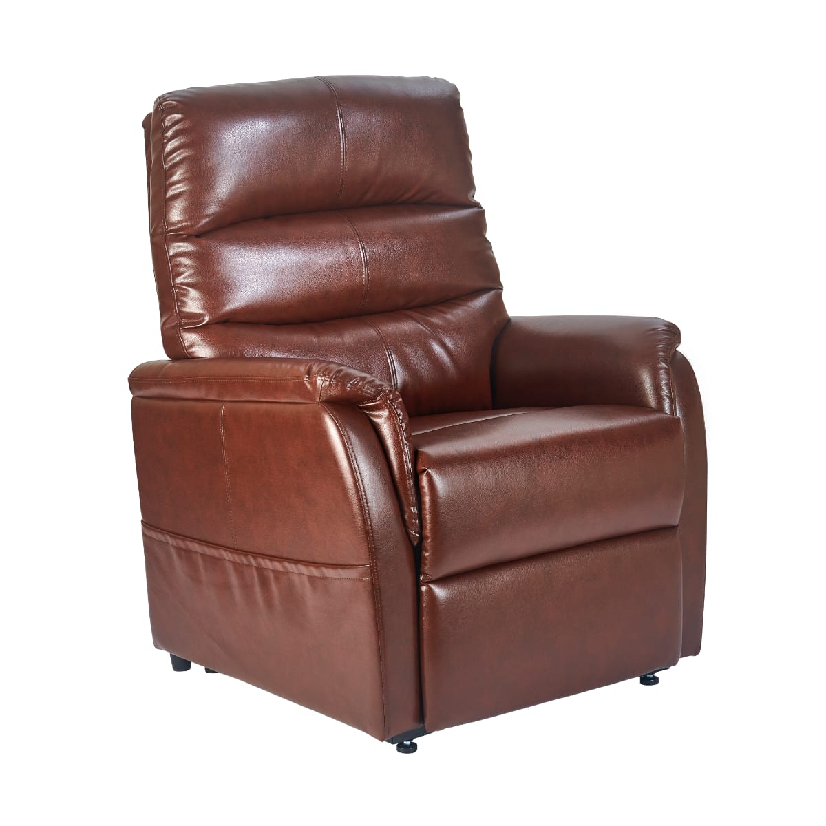 Golden Elara lift recliner in Chestnut; a dark brown leather-look